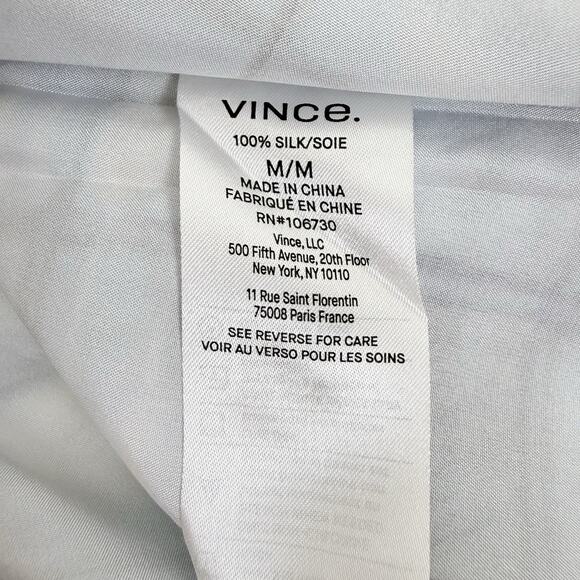 Vince 100% Silk Button Down Long Sleeve Blouse Women M Hazy Plaid Powder Blue - Picture 10 of 16